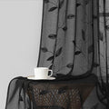 HOMEIDEAS Black Sheer Curtains 52 X 63 Inches Length 2 Panels Black Embroidered Leaf Pattern Gothic Faux Linen Floral Semi Sheer Voile Window Curtains/Drapes for Bedroom Living Room