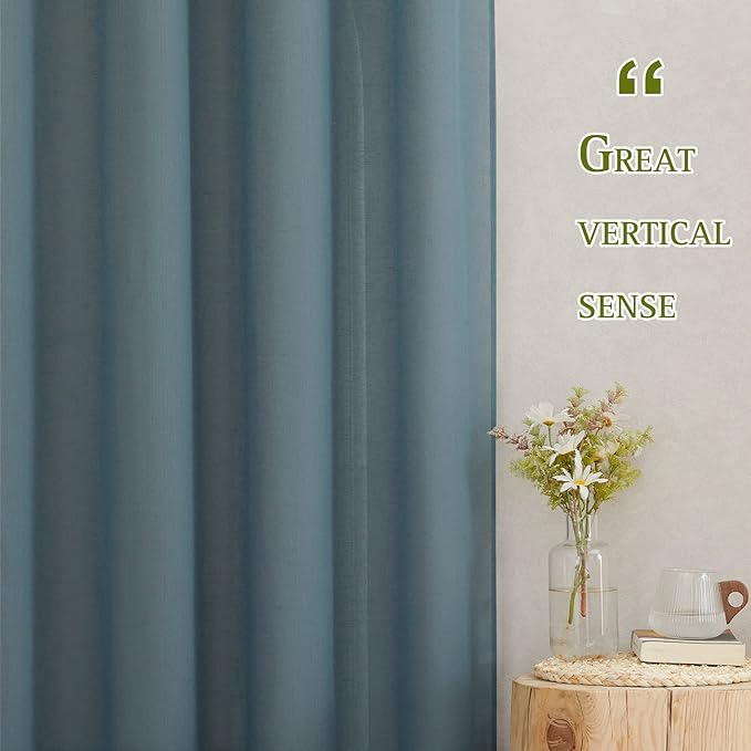 NICETOWN Linen Sheer Curtains for Bedroom, Grommet Semi Sheer Window Drapes Privacy with Light Filtering Casual & Rustic for Bedroom/Farmhouse, Smoke Blue, 2 Panels, W52 x L63