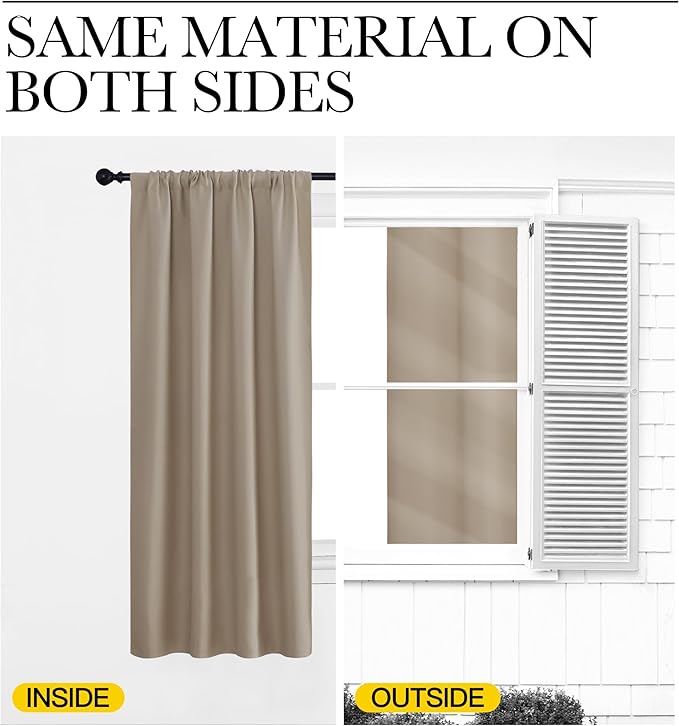 NICETOWN Kitchen Curtains, Short Blackout Drapes, Taupe, 34 in x 45 in (W x L), Set of 2, Thermal Insulated Rod Pocket Window Treatment Draperies for Nursery