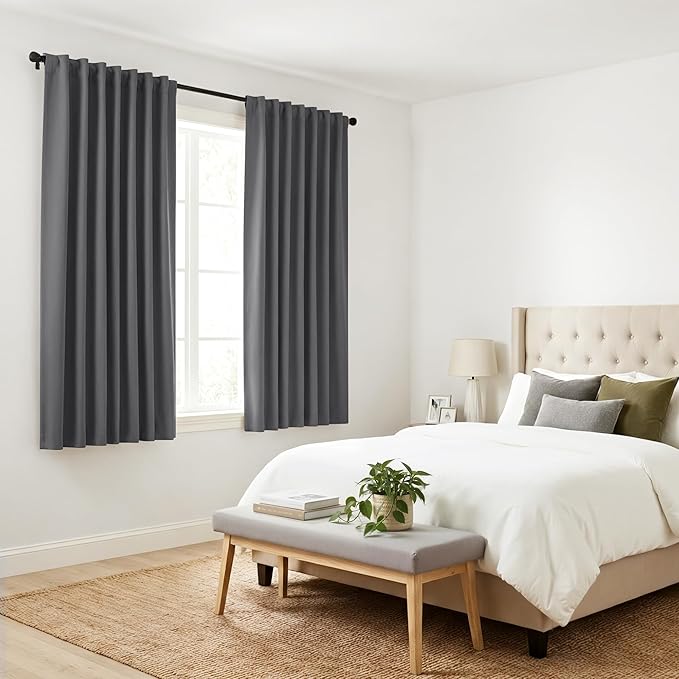 PONY DANCE Window Treatments Curtains - Gray Blackout Drapes Home Decor Light Blocking Thermal Insulated Back Tab/Rod Pocket Curtain Panels for Living Room, W 42 by L 63 Inches, Grey, 1 Pair