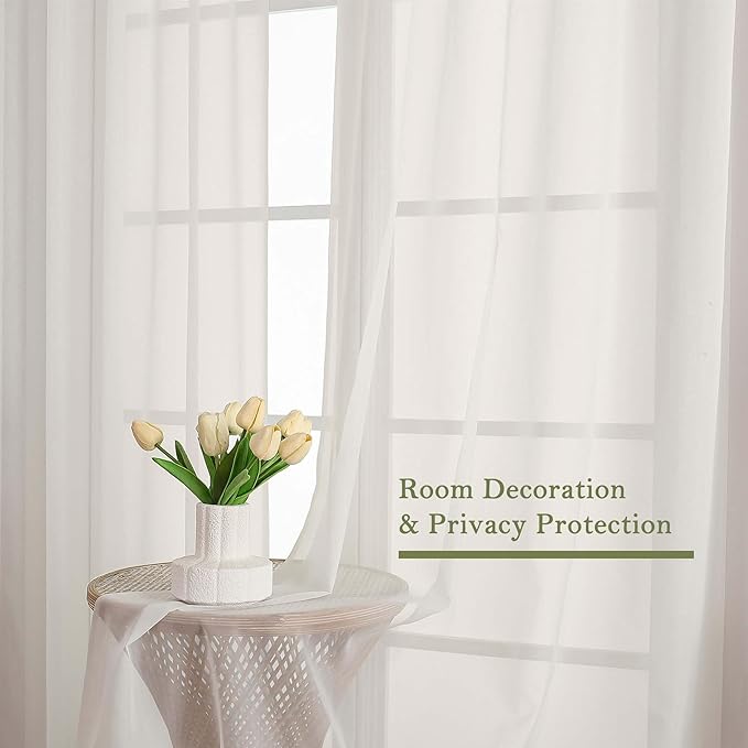Lecloud Ivory Sheer Curtains 108 Inches Long 2 Panels, Solid Airy Voile Extra Wide Sheer Curtains, Farmhouse Elegant Light Filtering Window Curtain Drapes for Living Room Balcony, 59" W x 108" L