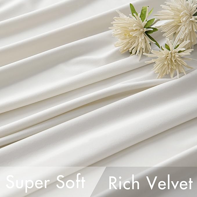 MIULEE Velvet Curtains 96 inches - Luxury Curtains for Bedroom Living Room Thermal Insulated Super Soft Room Darkening Window Drapes Rod Pocket & Back Tab, White, W52 x L96 inches, 2 Panels