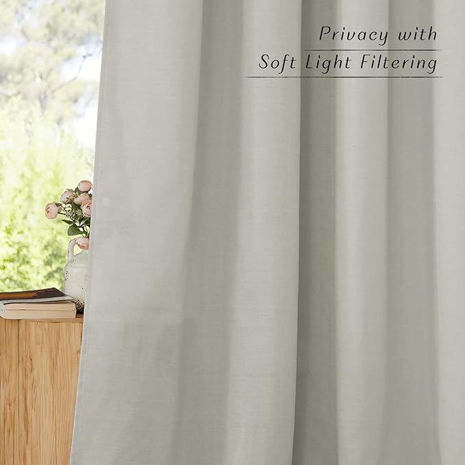 NICETOWN Flax Gray Linen Curtains for Room Divider, Grommet Top Thick Flax Semi Sheer Vertical Drapes Privacy Assured with Light Filtering for Sliding Glass Door, W68 x L96, 2 Pieces