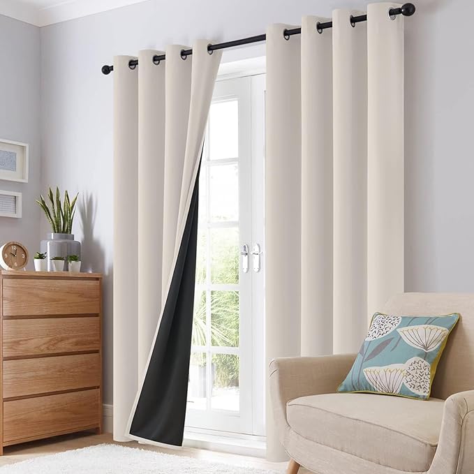 SimpleHome 100% Blackout Curtains for Bedroom,Thermal Insulated Cream Grommet Window Drapes Room Darkening Curtains for Living Room with Black Back,42 x 45 Inch,2 Panels