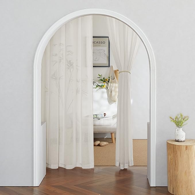NICETOWN Natural Linen Curtains for Doorway 80 inch Length, Grommet Privacy Semi Sheer Linen Burlap Window Treatments with Light Penetration for Home Office/Porch, W36 x L80, 2 Panels