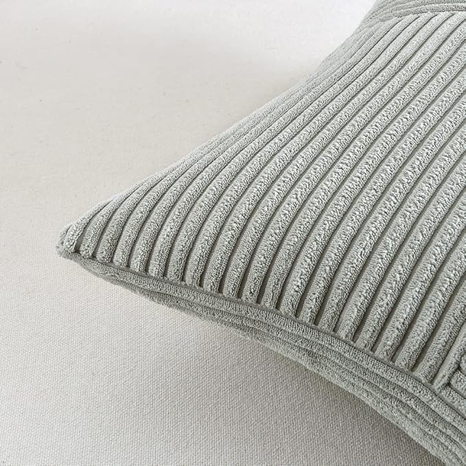 Fancy Homi 2 Packs Grey Big Decorative Throw Pillow Covers 24x24 Inch for Couch Bed, Rustic Farmhouse Boho Home Decor, Soft Corss Corduroy Patchwork Accent Square Gray Cushion Case 60x60 cm