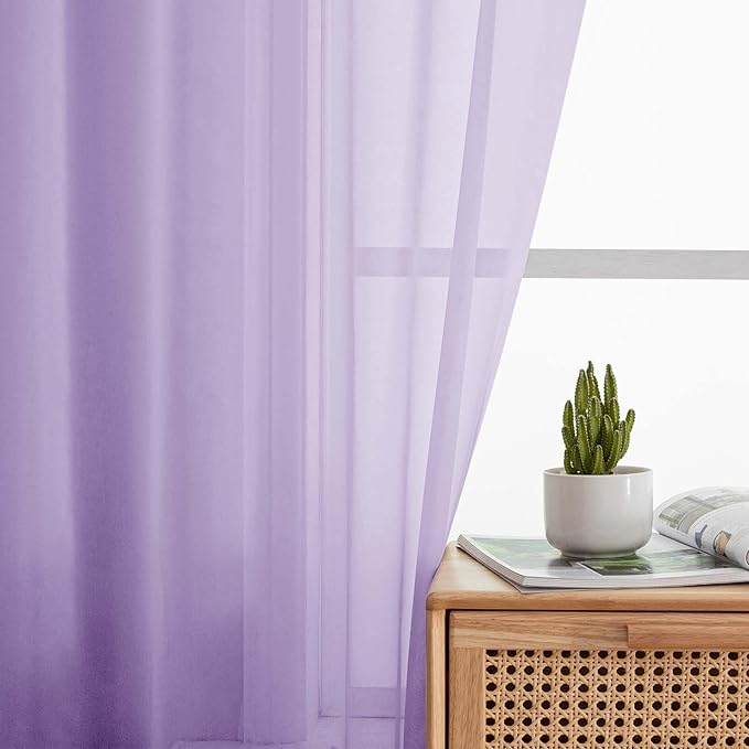 Sheer Lavender Curtains for Bedroom Living Room 90 Inches Long 2 Panels Set, Soft Airy Light Filtering Sheer Window Treatments, Modern Rod Pocket Curtains Drapes, Each 42" Wx90 L Inch