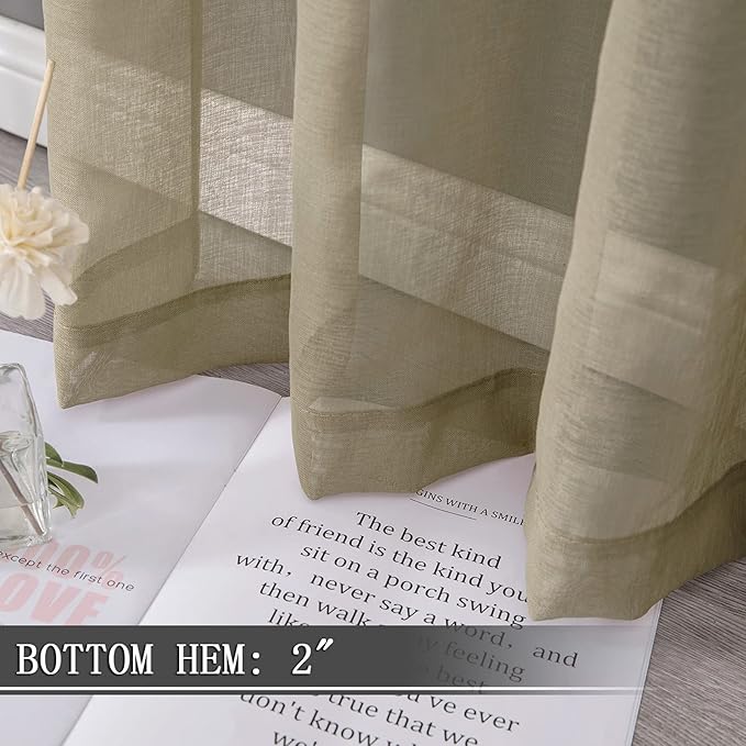 Tollpiz Sheer Curtain Linen Textured Living Room Curtains Sheer Light Filtering Rod Pocket Voile Curtain for Bedroom, 54 x 72 inches Long, Taos Taupe, Set of 2 Panels