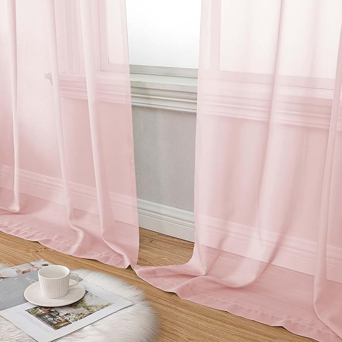 Blush Sheer Curtain for Bedroom Living Room 78 Inches Long 2 Panels Set, Solid Soft Airy Light Filtering Sheer Window Curtains, Modern Rod Pocket Door Curtain, Blush, 42" Wx78 L Inches