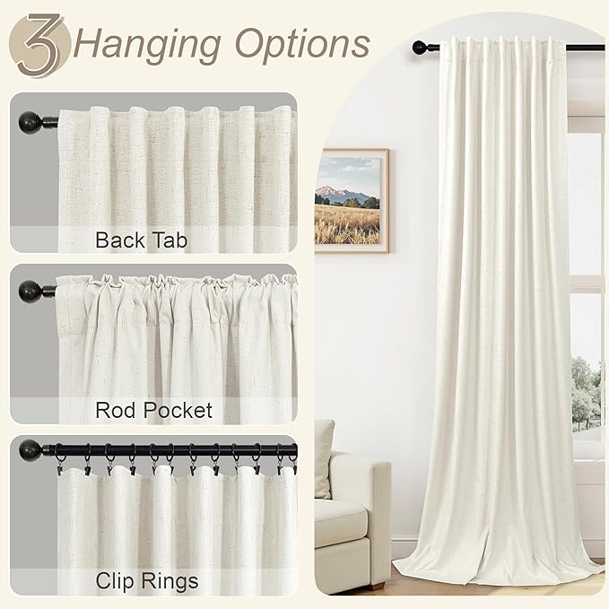 60 Inch Extra Wide Curtains for Windows 120 to 140 Blackout Linen 90 Inch Long Light Blocking Soundproof Patio Door Curtain 2 Panels Floor to Ceiling Drapes Heavy Thermal Insulated 60x90 Cream Ivory