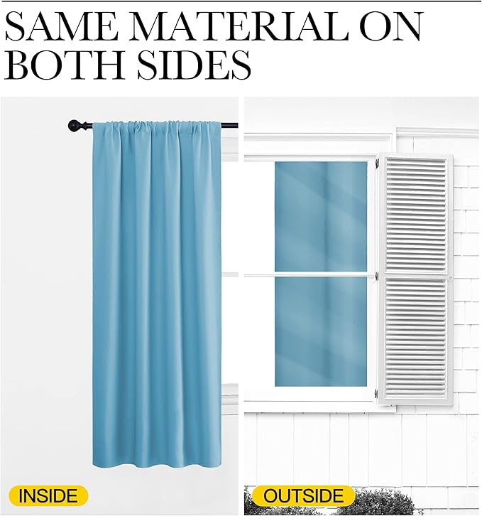 NICETOWN Kitchen Curtains, Teal Blue, 34" x 40", Set of 2, Short Blackout Curtains & Drapes, Thermal Insulated Rod Pocket Window Treatment Draperies for Nursery