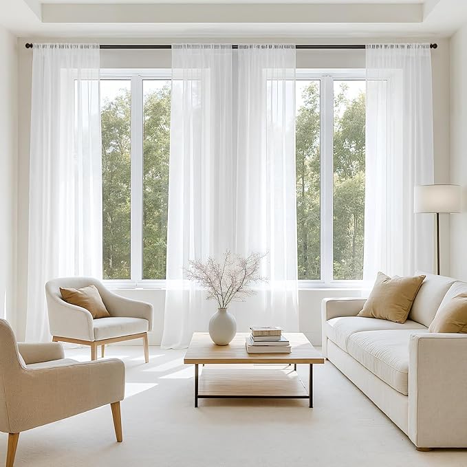 MIULEE White Sheer Curtains 108 Inches Long, 4 Panels Set, Light Filtering Rod Pocket Voile Drapes for Living Room and Bedroom, Airy Soft Fabric Window Treatments, 54 x 108 Inches