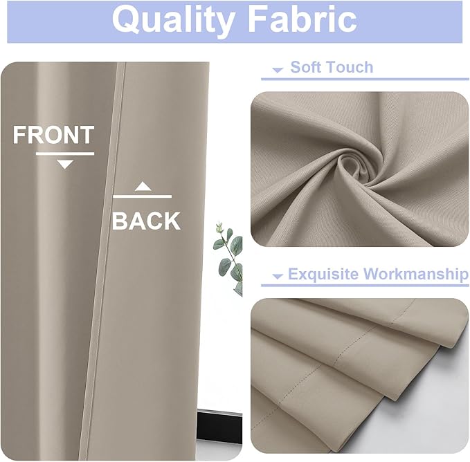 Simplebrand Ava Blackout Curtains for Patio 108 Inches Long 2 Panels Set, Solid Thermal Insulated Room Darkening Rod Pocket Window Treatment Curtains Blackout Drapes, W50 x L108 Inch, Stone