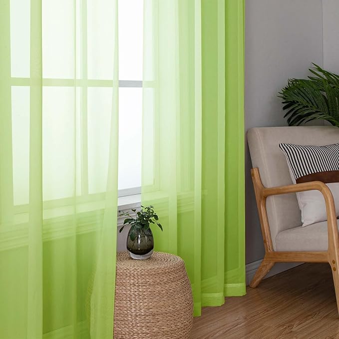 Lecloud Lime Sheer Curtains 96 Inches Long 2 Panels, Dual Rod Pockets Living Room Decor Light Filtering Curtains, Elegant Solid Color Window Treatment Drapes for Bedroom, Each Panel 42" W x 96" L