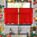 youleyar Solid Sheer Rod Pocket Curtain Voile Draperies 2 Panels White Beige Black Ivory Grey 26 Inch Width 24 Inch Long 1 Pair for Kitchen Bedroom Children Living Room Yard(Red,26W x 24L)