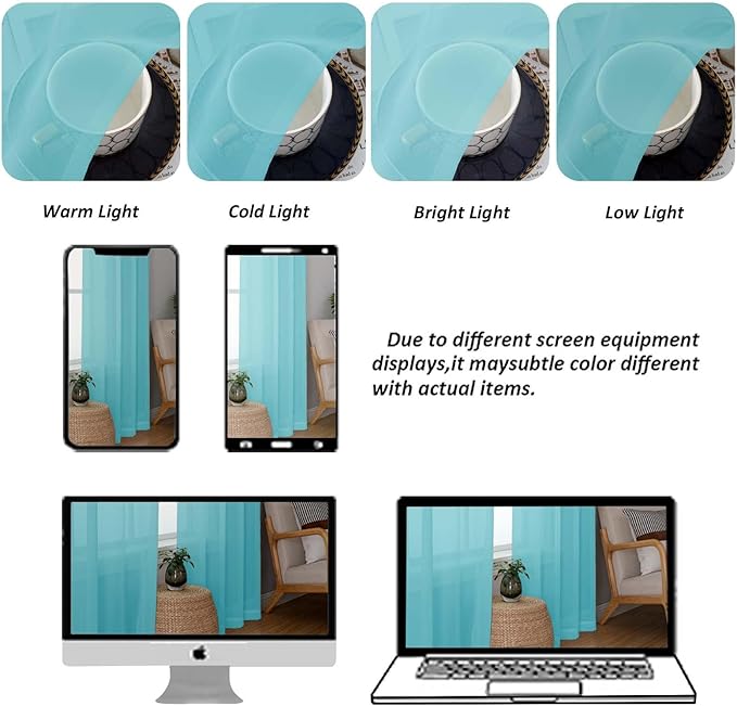 Chyhomenyc Aqua Sheer Curtains 84 Inches Long 2 Panels Set, Light Filtering Soft Airy Window Curtains, Rod Pocket for Living Room Bedroom Window Drapes, 42Wx84L Inch, 2PCS