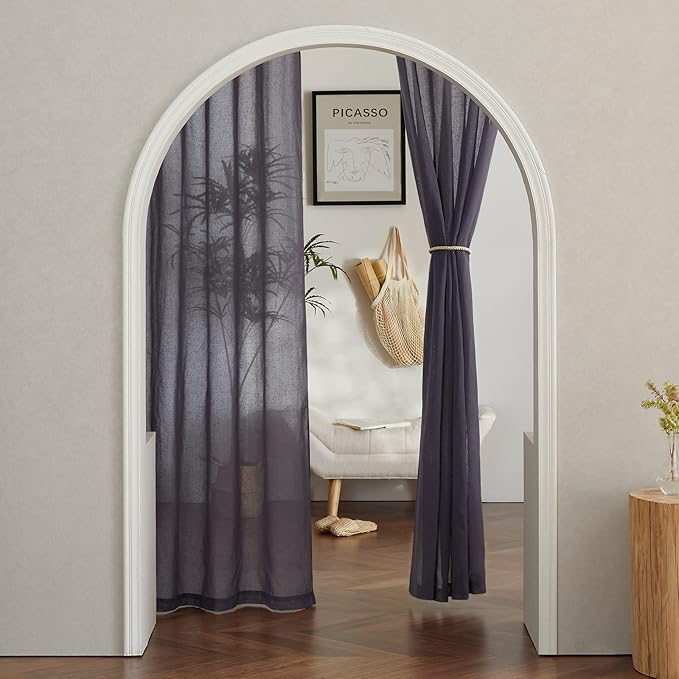 NICETOWN Semi Sheer Brown Purple Curtains for Bedroom, Grommet Linen Sheer Curtains & Drapes Privacy with Light Filtering Elegant & Casual for Girls Room/Living Room, W52 x L108, 2 Panels