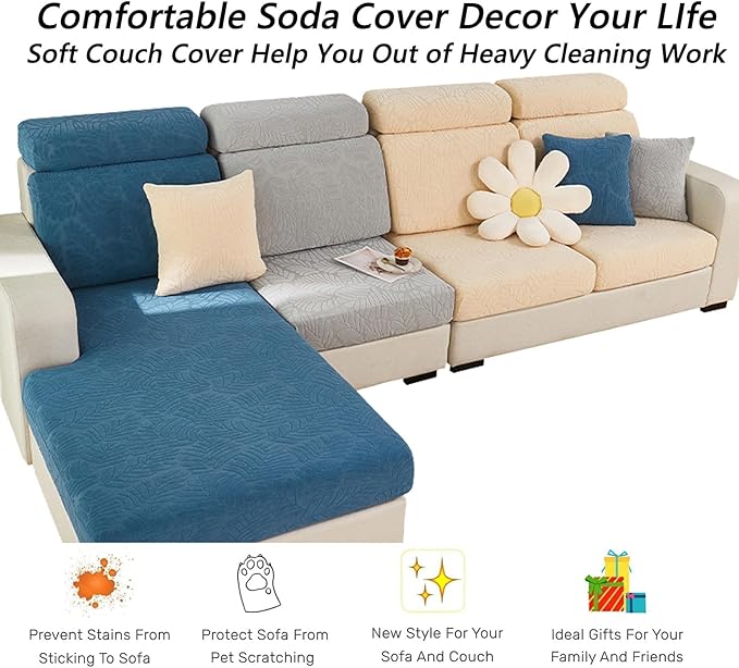 Soothing Home Sofa Covers, Sofa Hero Covers, Wear-Resistant Universal Couch Covers Washable Stretch Sectional Couch Cushion Covers (White,Large Double Seat Cover)