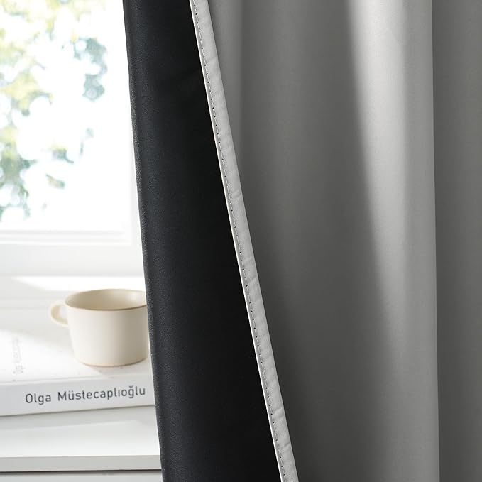 RYB HOME 100% Blackout Bathroom Curtains Over Sink 24 inches Long, Heat & UV Blocking Total Room Darkening Noise Reducing Curtains for Basement RV Campers, Sliver Grey, 2 Panels Set