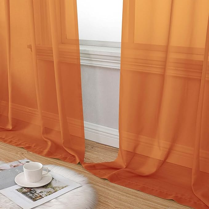 Orange Sheer Curtains for Bedroom Living Room 96 Inches Long 2 Panels, Modern Airy Soft Lightweight Rod Pocket Light Filtering Sheer Curtains Drapes, Orange, Each 42" Wx96 L Inch