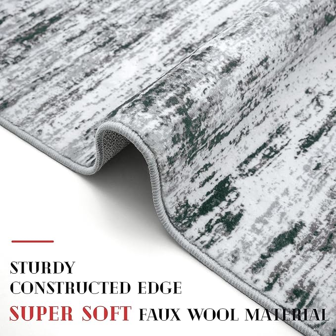 Lansny Modern Abstract Hallway Runner Rug, Black Grey White White Washable Kitchen Runner Non-Slip Soft 2x8 Runner Rug Thin Print Faux Wool Carpet for Entryway Bedroom Laundry Room Indoor Home Decor