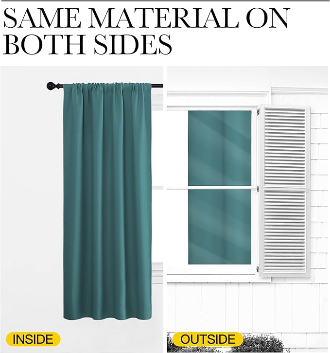 NICETOWN Blackout Curtain for Kitchen Window - Function Thermal Insulated Blackout Panels for Bedroom - 1 Pair, Sea Teal - Rod Pocket Style - 42 by 84 inches