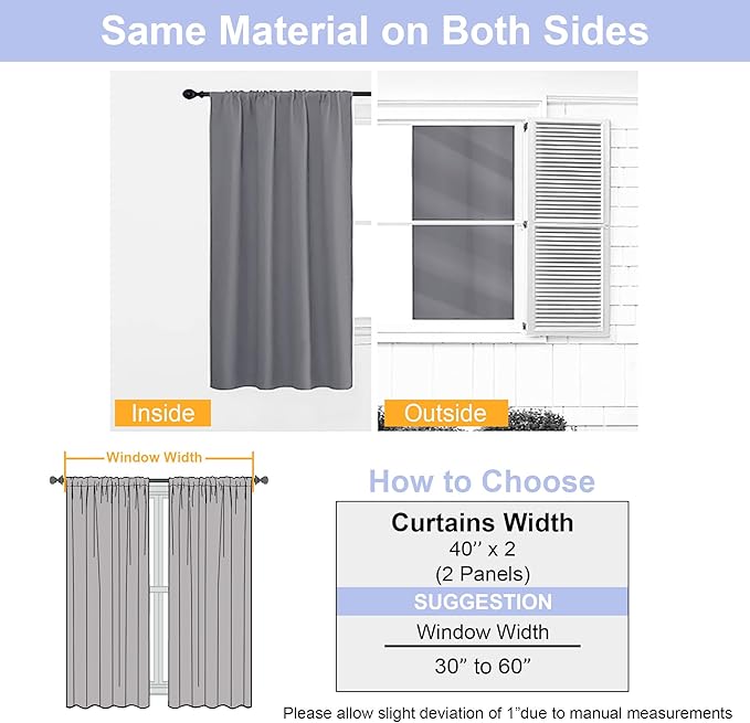 Simplebrand Ava Light Grey Short Blackout Curtains for Bedroom 54 Inches Long 2 Panels Set, Solid Thermal Insulated, Energy Saving Window Treatment Curtains Blackout Drapes, W40 x L54 Inch, Light Grey