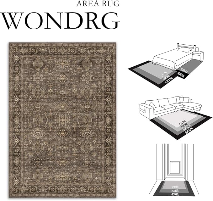 3x5 Washable Area Rug for Entryway Vintage Brown Non Slip Low Pile Carpet Traditional Retro Soft Throw Rug for Entrance Bathroom Door Mat Indoor Dorm Dining Room