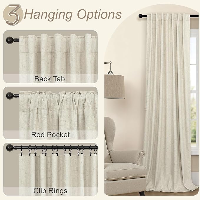 Darkening Curtains for Bedroom 72 Inch Length 2 Panels Coastal Linen Textured Blackout Curtains for Nursery Room Divider Office Cabin Closet Draft Blocking Block Out Kids Drape 52x72 Long Sand Beige