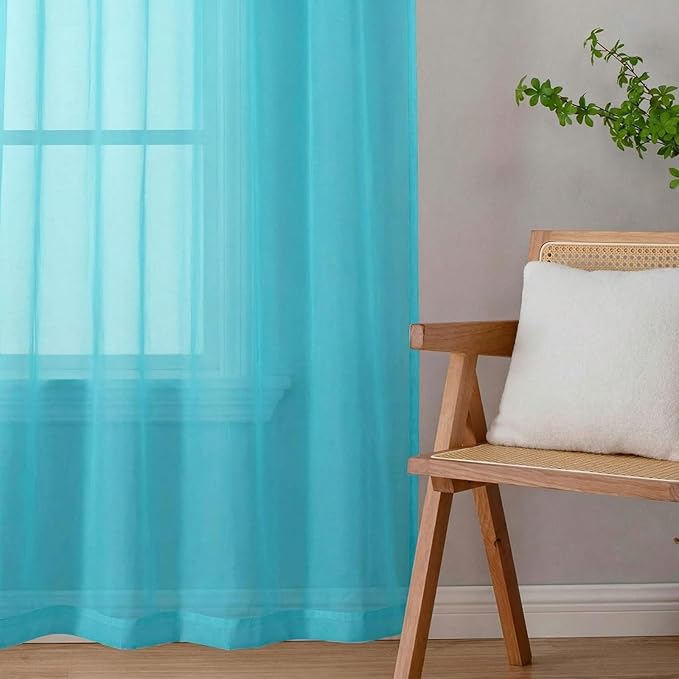 Sheer Curtains 63 Inch Length 2 Panels Set for Living Room Bedroom, Airy Soft Light Filtering Sheer Dining Room Curtains, Modern Rod Pocket Drapes, Aqua, Each 42" Wx63 L