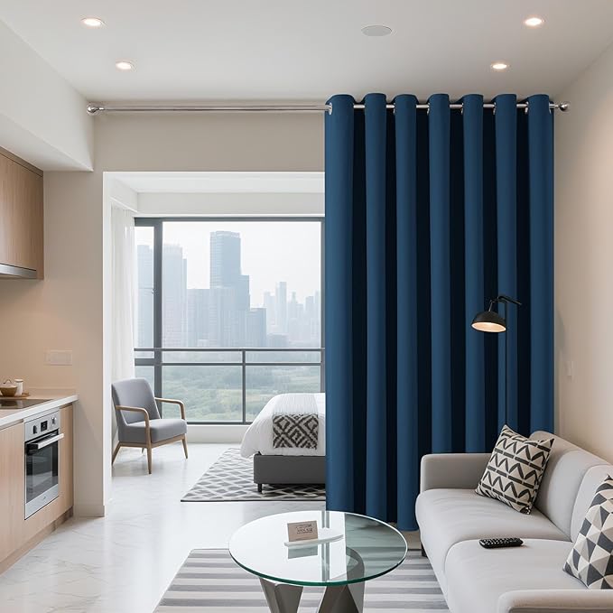 Joydeco Blackout Patio Sliding Door Curtains 84 Inches Long, Grommet Privacy Room Divider Curtains, Extra Wide Thermal Blackout Drapes for Bedroom Living Room (Navy Blue, 70Wx84L, 1 Panel)