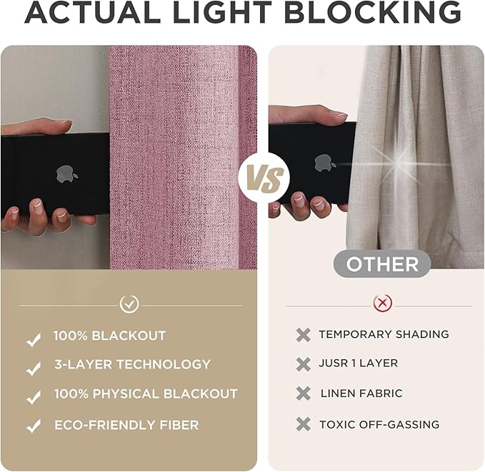 Joydeco Blackout Curtains for Bedroom - 108 Inch Long 100% Light Blocking 2 Panels Set Pink Drapes, Thermal Insulated Room Darkening Curtains, Linen Textured for Living Room, Rod Pocket & Back Tabs
