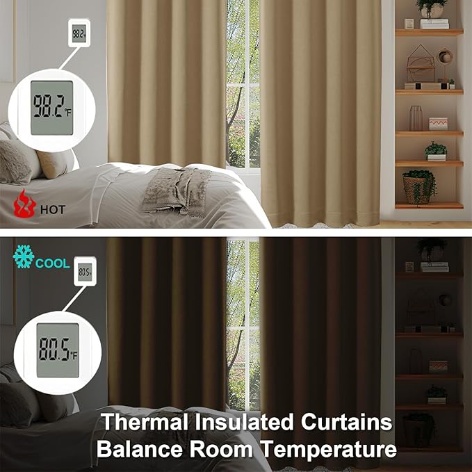 Simplebrand Ava Taupe Short Blackout Curtains for Bedroom 54 Inches Long 2 Panels Set, Solid Thermal Insulated, Energy Saving Window Treatment Curtains Blackout Drapes, W40 x L54 Inch, Taupe