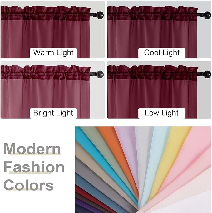 Burgundy Sheer Curtain for Bedroom Living Room 78 Inches Long 2 Panels Set, Solid Soft Airy Light Filtering Sheer Window Curtains, Modern Rod Pocket Door Curtain, Burgundy, 42" Wx78 L Inches