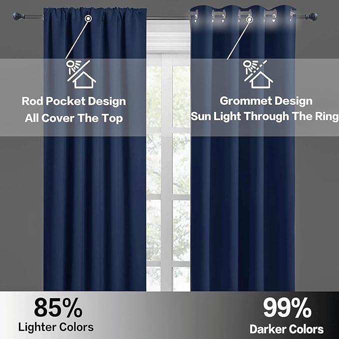 RYB HOME Large Blackout Curtains for Bedroom 84 inches Long 2 Panels Set, Privacy Thermal Insultaed Sunlignt Heat Blocking Drapes for Sliding Patio Door, Width 70 by Length 84, Navy Blue