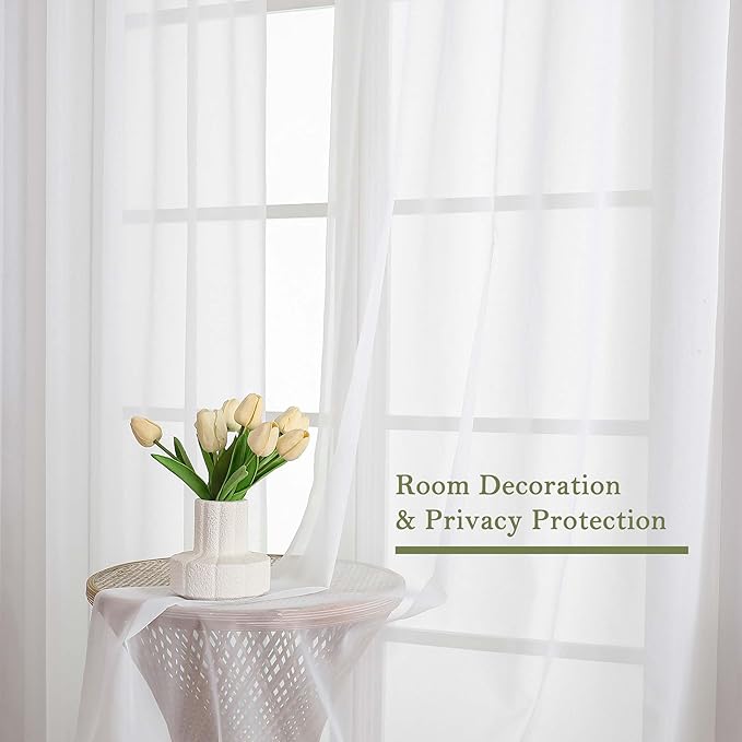 Lecloud Pure White Sheer Curtains 84 Inches Long 2 Panels Set, Airy Voile Light Filtering Window Curtains, Dual Rod Pocket Elegant Window Treatments Drapes for Bedroom Living Room, 42" W x 84" L
