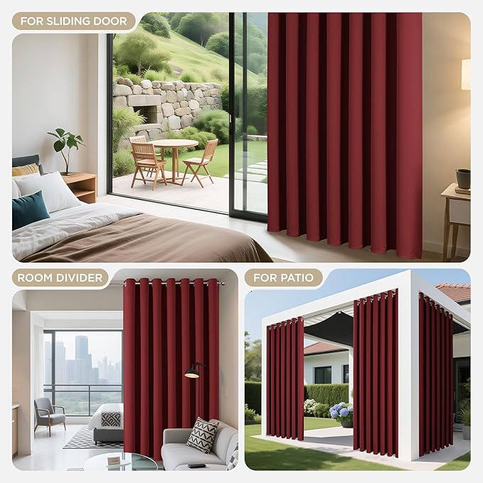 Joydeco Blackout Patio Sliding Door Curtains 84 Inches Long, Grommet Privacy Room Divider Curtains, Extra Wide Thermal Blackout Drapes for Bedroom Living Room (Burgundy Red, 70Wx84L, 1 Panel)