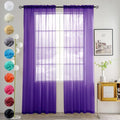 youleyar Solid Sheer Rod Pocket Curtain Voile Draperies 2 Panels White Beige Black Grey Coffee 52 Inch Width 54 Inch Long 1 Pair for Kitchen Bedroom Children Living Room Yard (Purple,52Wｘ54L)