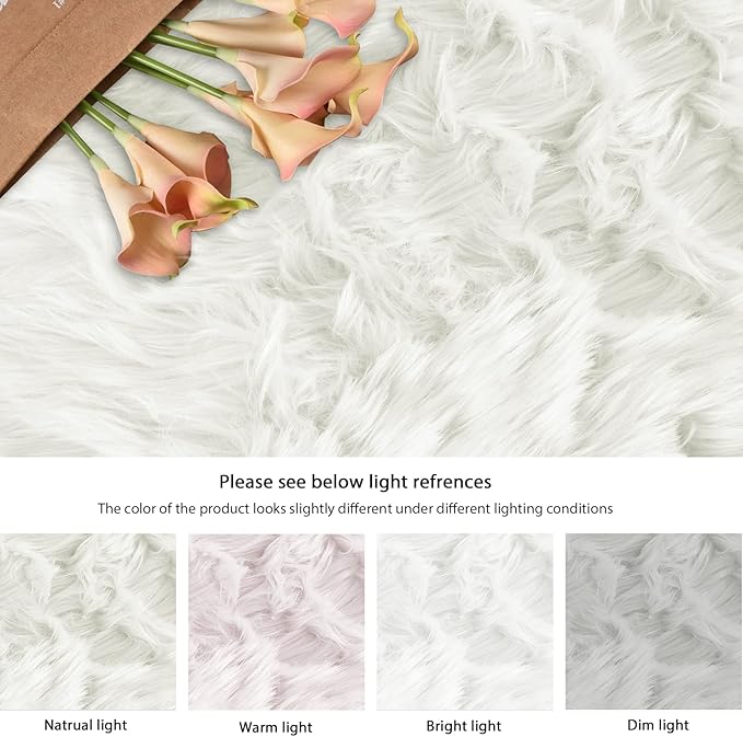 ORINOVA White Fluffy 5x7 Washable Area Rugs for Bedroom Faux Fuzzy Sheepskin Fur Rug for Living Room Nursery Rug
