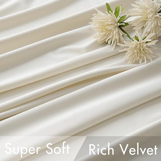 MIULEE Velvet Curtains 84 inches - Luxury Curtains for Bedroom Living Room Thermal Insulated Super Soft Room Darkening Window Drapes Rod Pocket & Back Tab, Ivory, W52 x L84 inches, 2 Panels