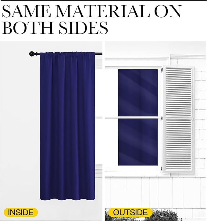 NICETOWN Bedroom Curtains Blackout Draperies - Thermal Insulated Solid Top Pocket Blackout Drapes for Kid's Room (Navy Blue, 1 Pair, 52 x 72 Inch)
