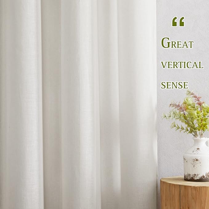 NICETOWN Natural Linen Curtains for Bedroom, Grommet Extra Long Linen Blend Window Treatments Privacy Drapes with Light Filtering for Bedroom/Home Office, W52 x L144, 2 Panels
