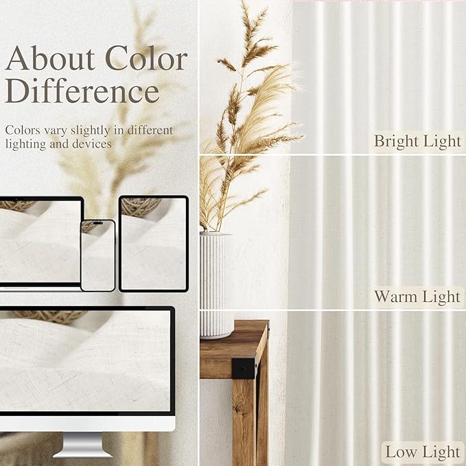 Beige White Linen Curtains for Kitchen Windows Over Sink Neutral 30 Inch Length Back Tab and Rod Pocket Light Filtering Semi Sheer Cafe Curtain for Bathroom RV Small Window 30 x 30 Inch,2 Panels