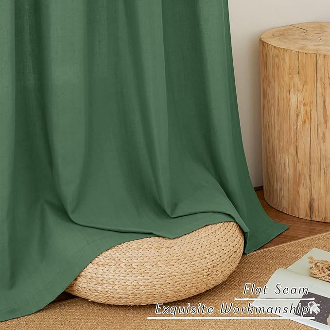 NICETOWN Olive Green Thick Linen Curtains 72" Length, Grommet Privacy Window Treatments Linen Weave with Light Penetration Vertical Drapes for Farmhouse/Home Office, W42 x L72, 2 Panels