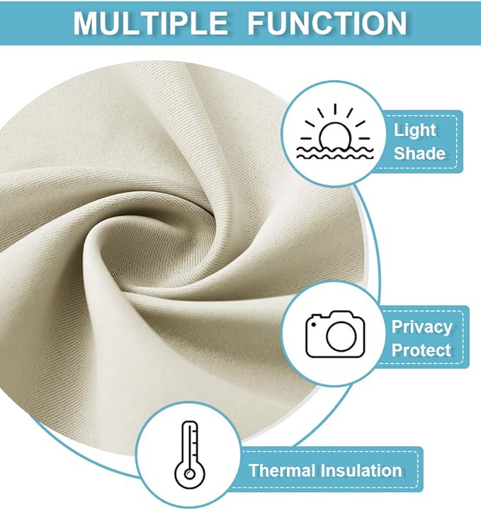 RYB HOME Basement Bathroom Kitchen Cafe Privacy Curtains, Short Insulating Light UV Heat Blocking Privacy Curtain Tiers for Laundry Room, Width 34 by Length 30, Beige, 2 Panels