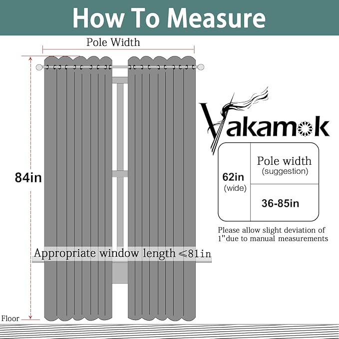 Yakamok 84 Inch Length 100% Blackout Curtains for Bedroom, Light Blocking Drapes Room Darkening Thermal Insulated Solid Grommet Panels for Living Room(62Wx84L, Dark Grey, 2 Panels)