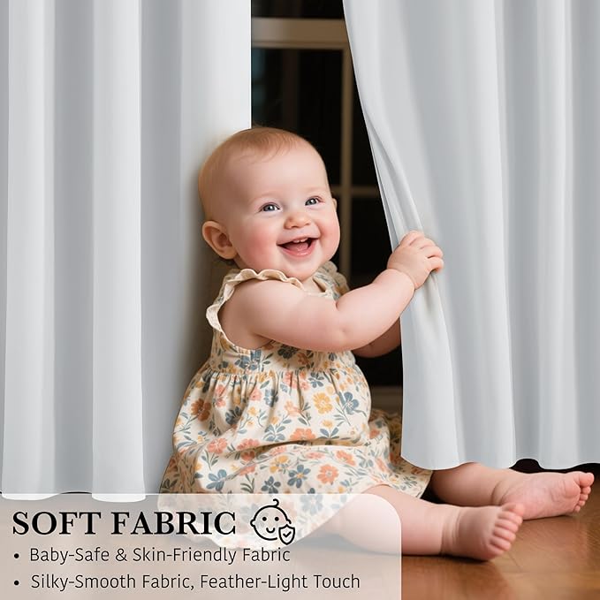 RYB HOME White 100% Blackout Curtains, Short Thermal Insulated Heat & UV Blocking Total Room Darkening Privacy Drapes for Small Window, Width 29 by Length 24, White, 2 Panels