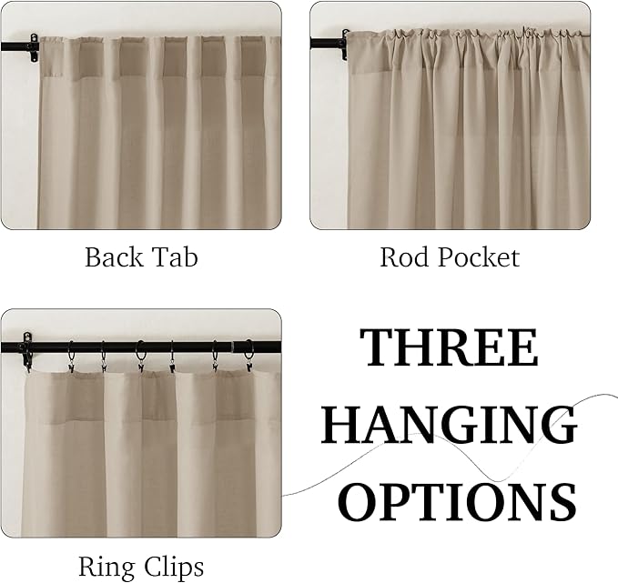 RYB HOME Linen Sheer Curtains 120 inches Long, Room Divider Curtains for Office Bedroom Separation, Large Window Drapes for Patio Sliding Glass Door, Taupe, 2 Panels
