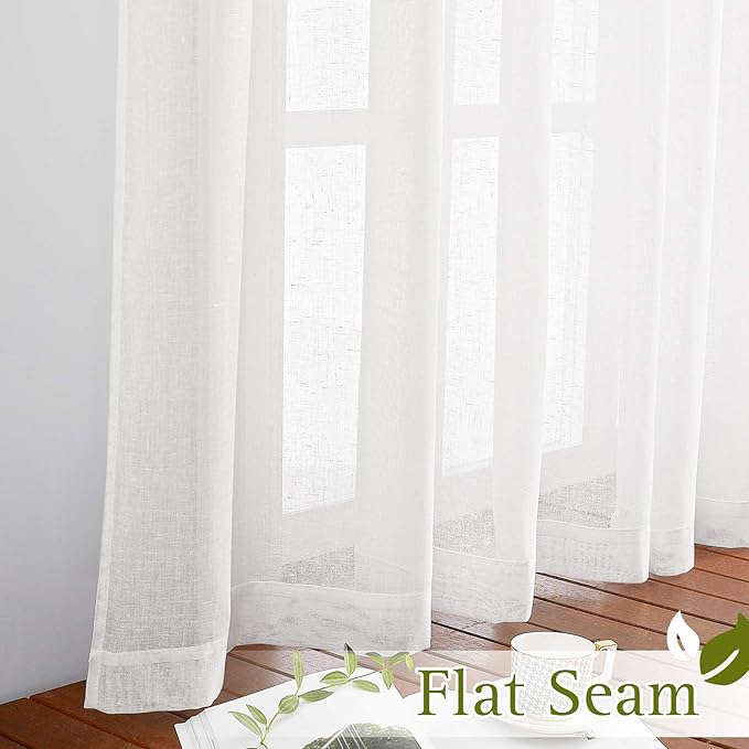 NICETOWN White Sheer Linen Curtains 84 inches Long, Grommet Privacy with Light Filtering Window Treatments Semi Sheer Vertical Drapes for Living Room/Bedroom, W62 x L84, 2 Panels
