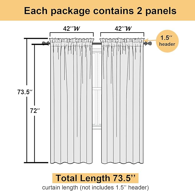 Lecloud Cream Sheer Curtains 72 Inches Long 2 Panels, Light Filtering Curtains for Living Room, Farmhouse Voile Rod Pocket Drapes for Bedroom Dinning Room, Each Panel 42 X 72 Inch